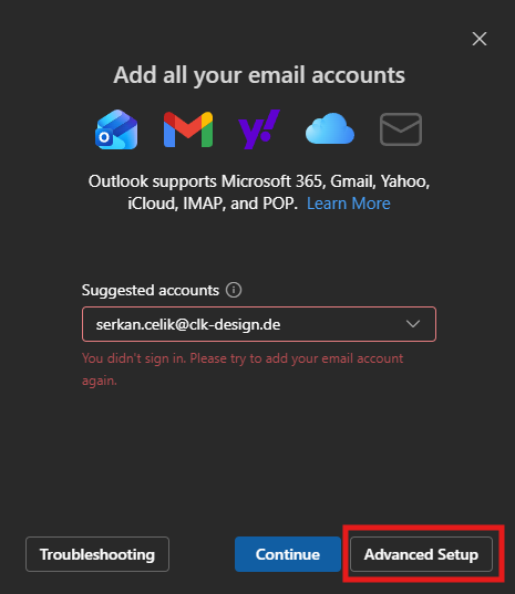 Email Konto auf Outlook Desktop einrichten 4