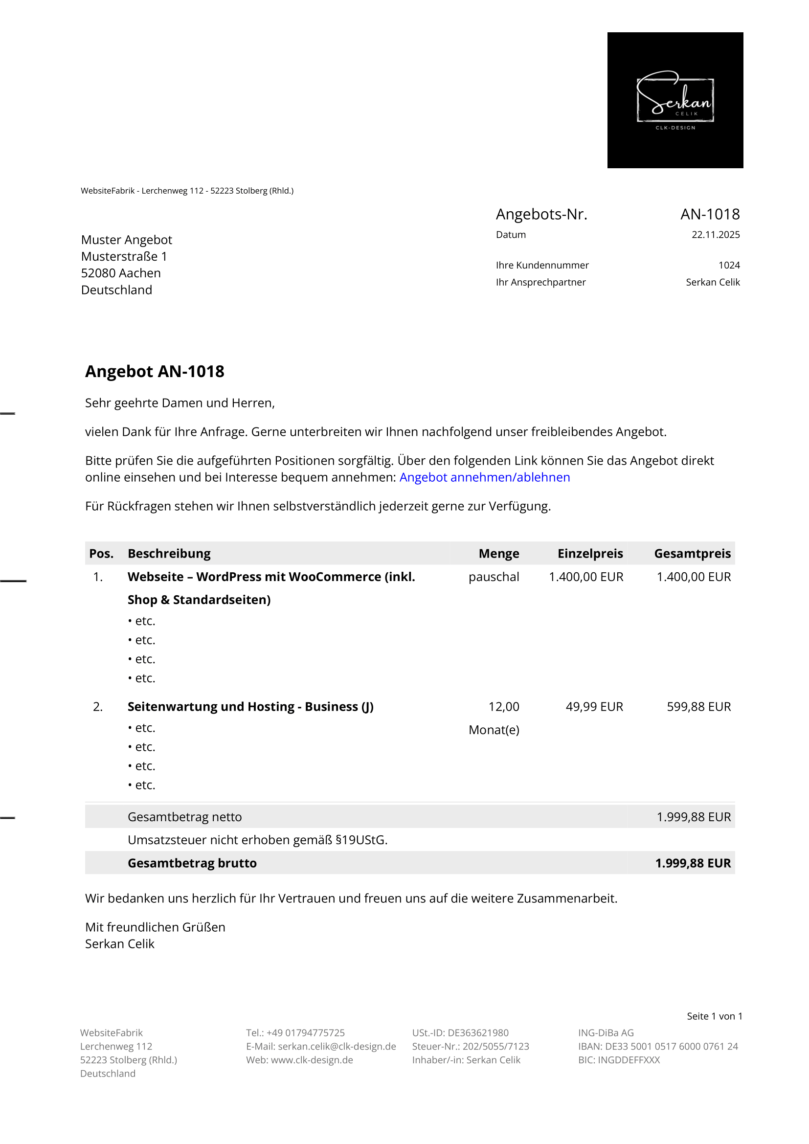 Musterrechnung Vorschau